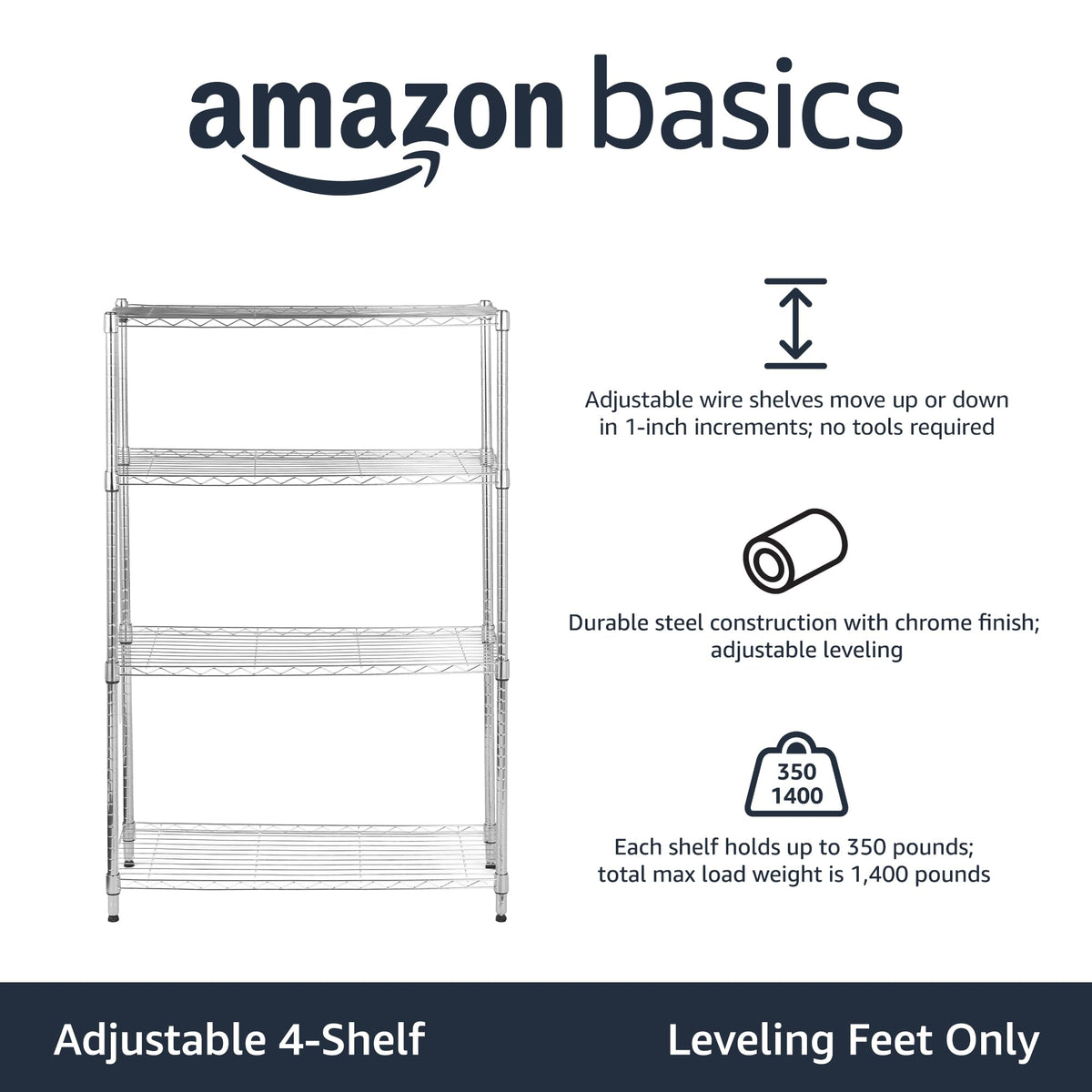 Amazon Basics 5-Shelf Adjustable Heavy Duty Steel Wire Storage Shelves for Garage
