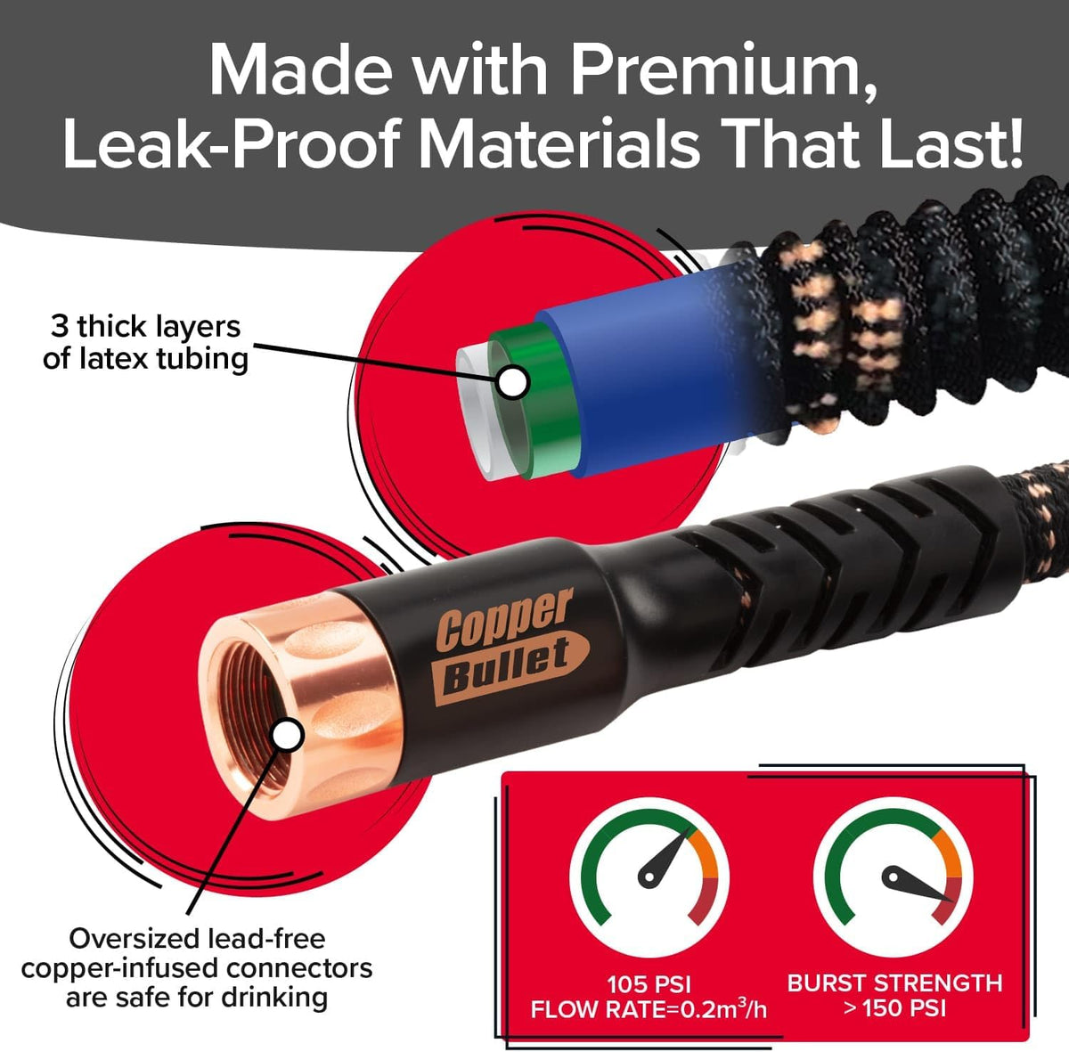 Pocket Hose Copper Bullet 50 FT Expandable Garden Hose, 10-Pattern Nozzle Father Jim Norris notebooks
