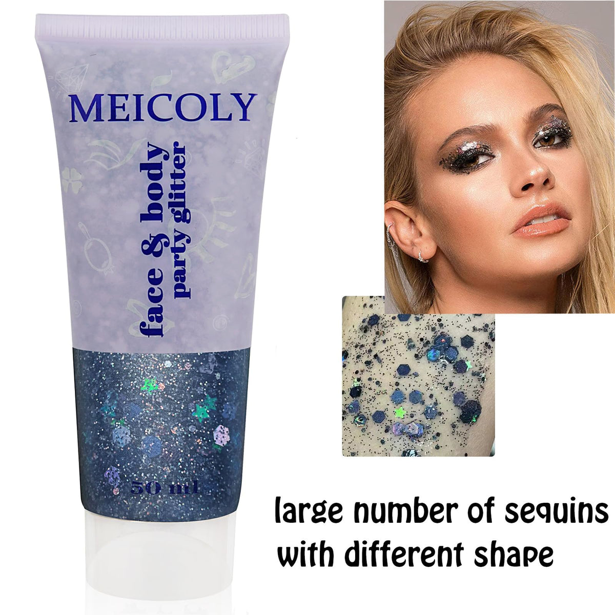 Clear White Face Body Glitter Gel, Halloween Mermaid Fairy Hair Glitter Makeup for Kids