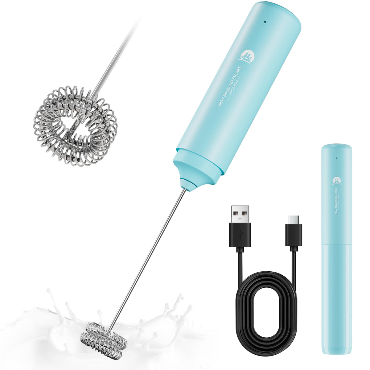 Rechargeable Milk Frother Handheld, 2-IN-1 Dual Spring Whisk Electric Frother Wand