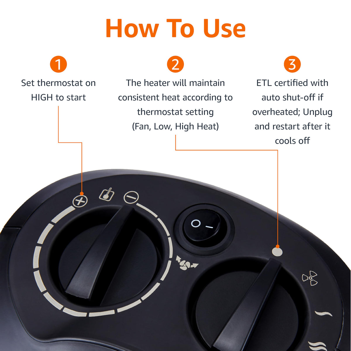 Amazon Basics Ceramic Space Heater, Portable Indoor Heating Solution, With Overheat and Tip-Over Protection,