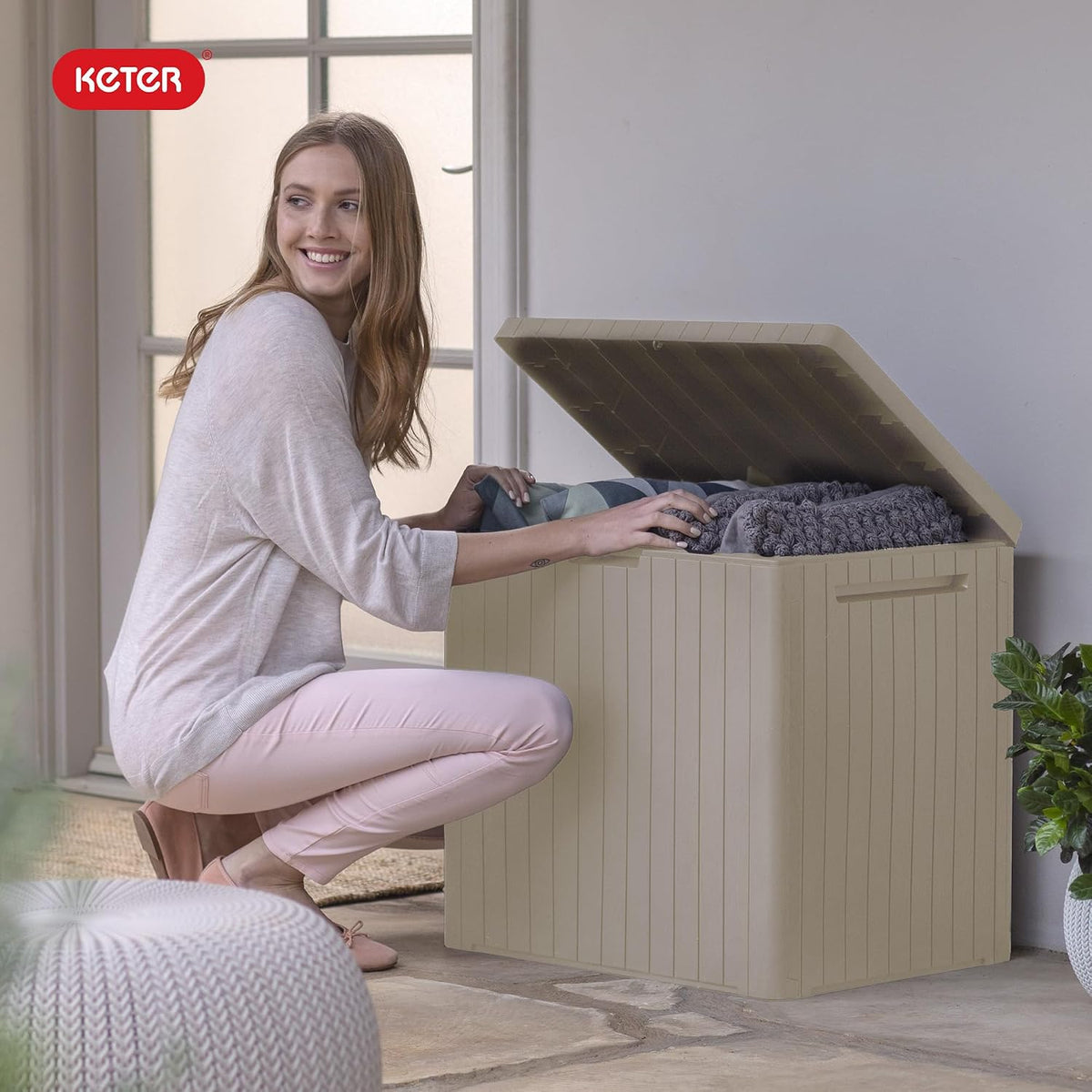 Keter City 30 Gal Outdoor Storage Box and Patio Side Table Father Jim Norris notebooks