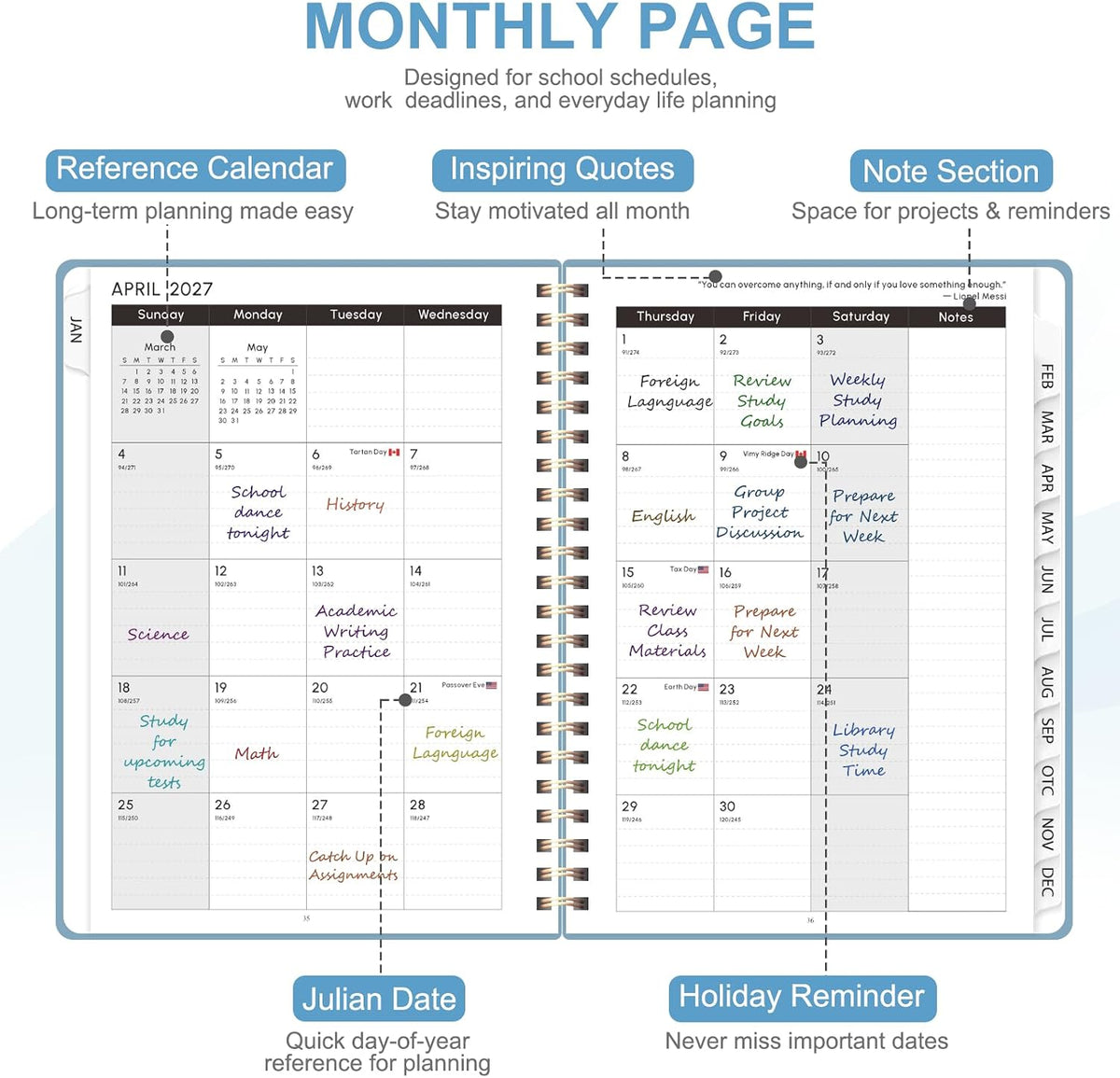 2027 Planner, Weekly and Monthly Calendar Planner Book, A5(6.3'' x 8.5'') Father Jim Norris notebooks