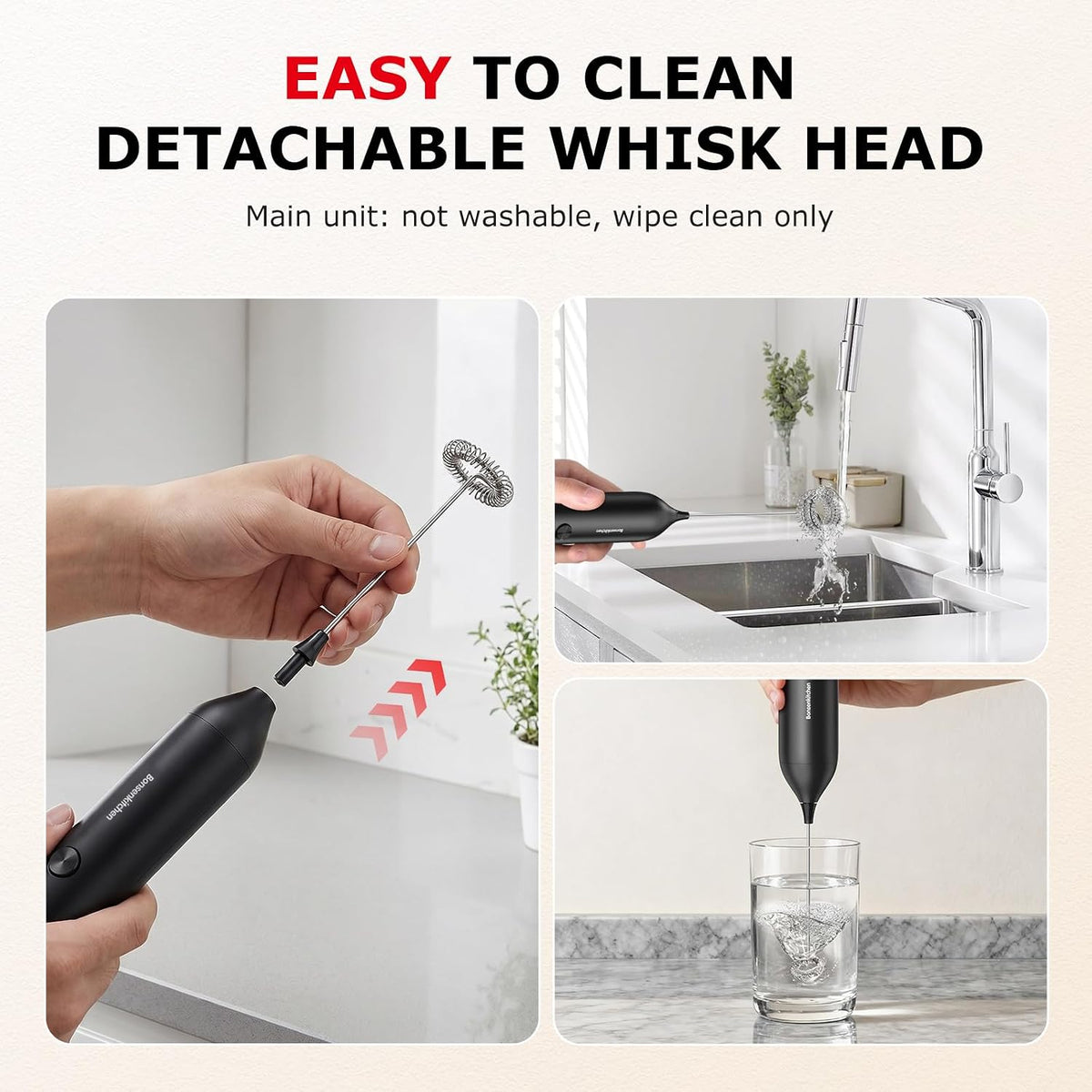 Bonsenkitchen Milk Frother for Coffee, Battery Operated, Black