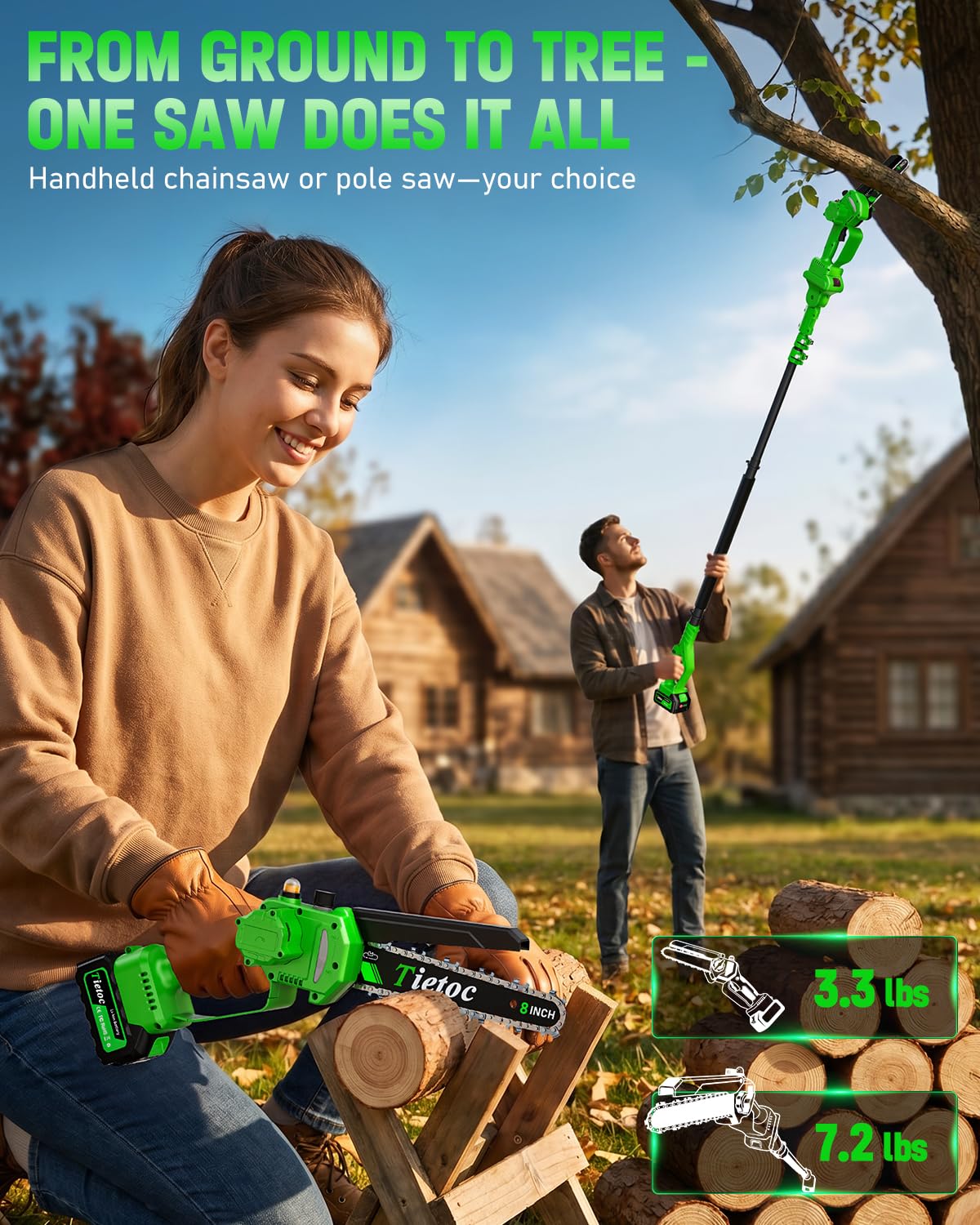TIETOC 2-in-1 Brushless Pole Saw for Tree Trimming – 8" Mini Electric Chainsaw with 2×4000mAh Batteries, Auto Oiling, Tool-Free Adjustment,Cordless Battery Powered Saw for Home Garden Branch Cutting Father Jim Norris notebooks