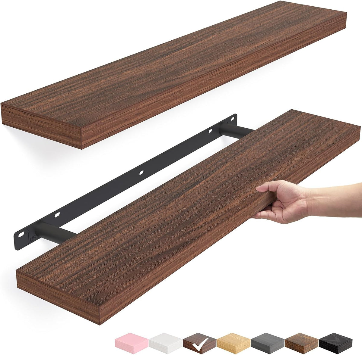 BAYKA Rustic Brown Bathroom Floating Shelves, 15.7in, 3Pk, Wall Mount Shelf