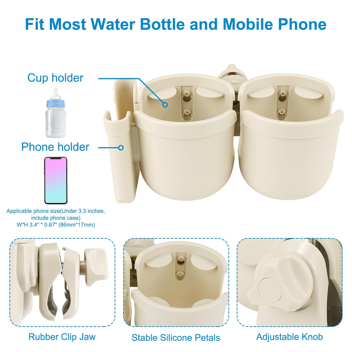 Accmor Stroller Cup Holder with Phone Holder, Bike Cup Holder, Walker Scooter Wheelchair Cup Holder Attachment, Universal Cup Holder for Uppababy Graco Strollers