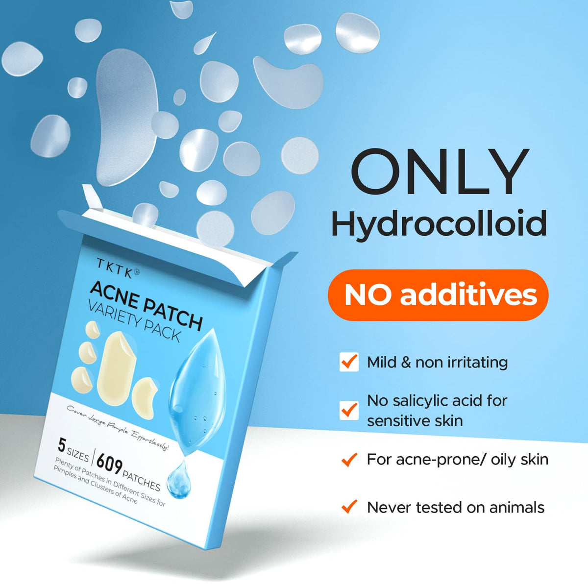 TKTK Large Hydrocolloid Pimple Patches for Acne Breakouts, 4 Big Sizes