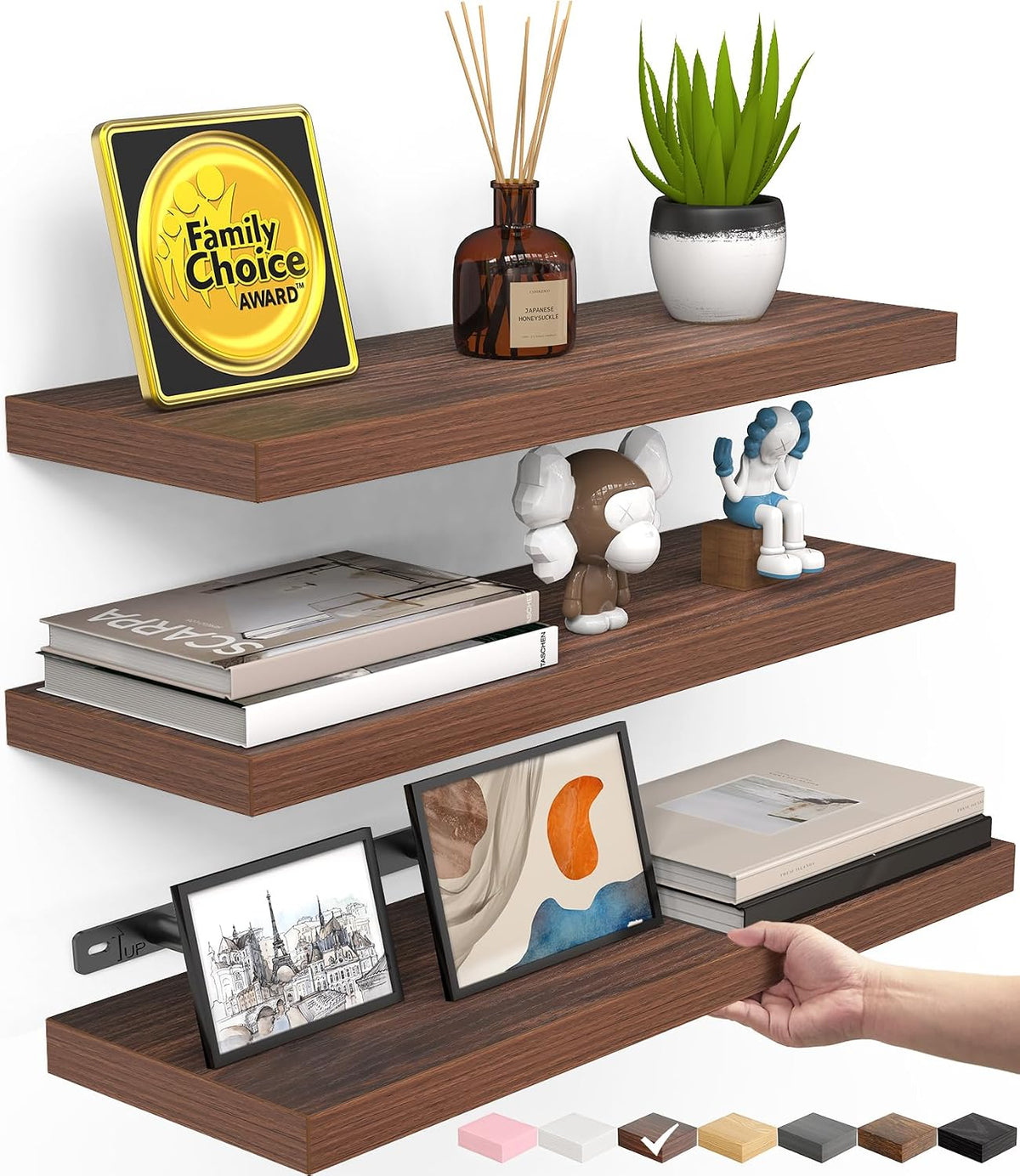 BAYKA Rustic Brown Bathroom Floating Shelves, 15.7in, 3Pk, Wall Mount Shelf