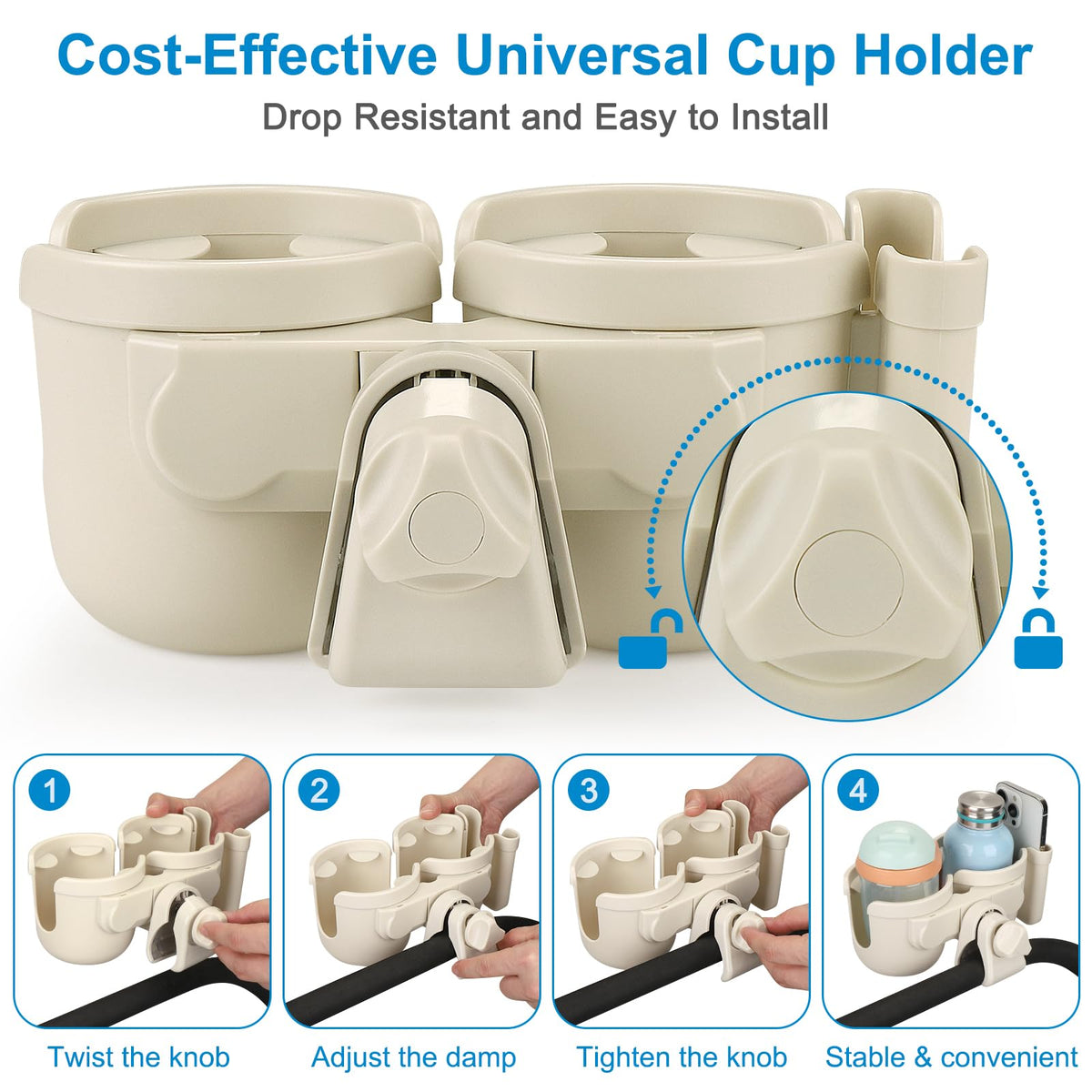 Accmor Stroller Cup Holder with Phone Holder, Bike Cup Holder, Walker Scooter Wheelchair Cup Holder Attachment, Universal Cup Holder for Uppababy Graco Strollers