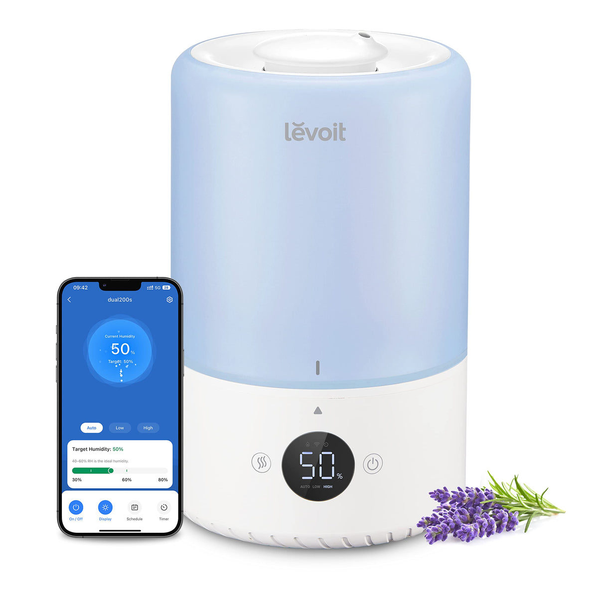 Levoit Humidifiers for Bedroom, Dishwasher Safe, Blue Light-Safe, 3.2L