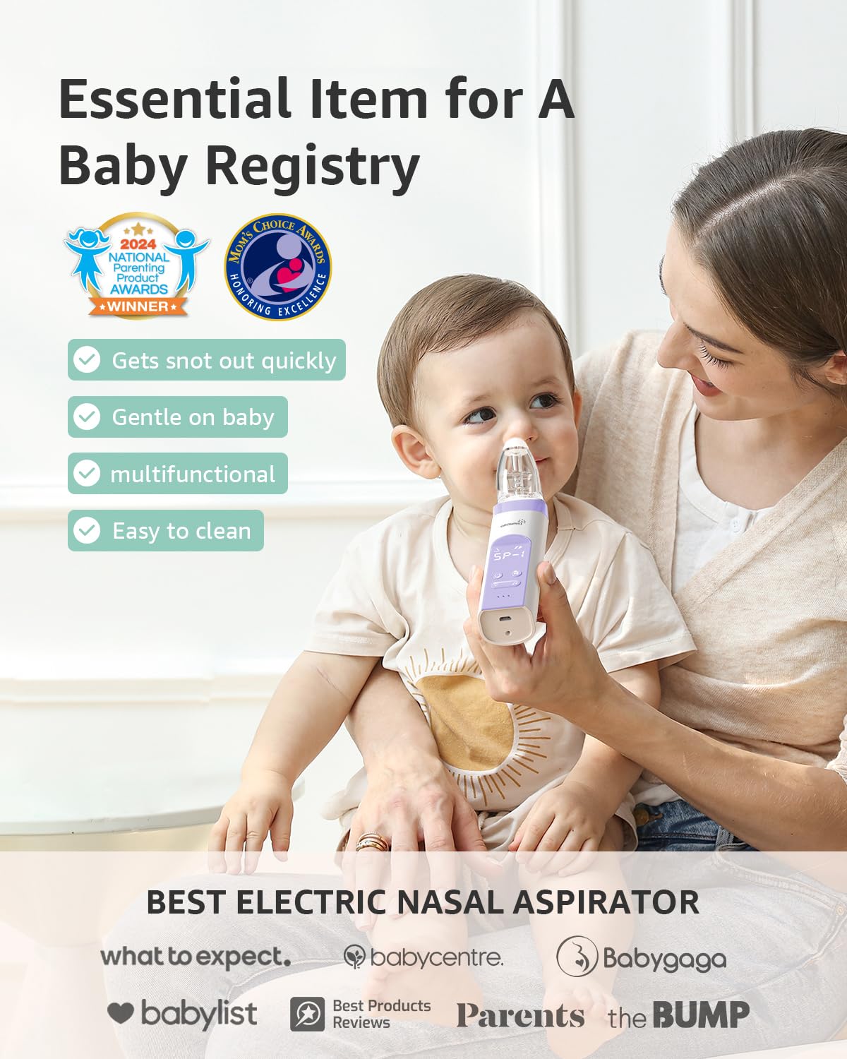 GROWNSY Baby Nasal Aspirator, Electric Nose Sucker, Powerful Suction,Grey