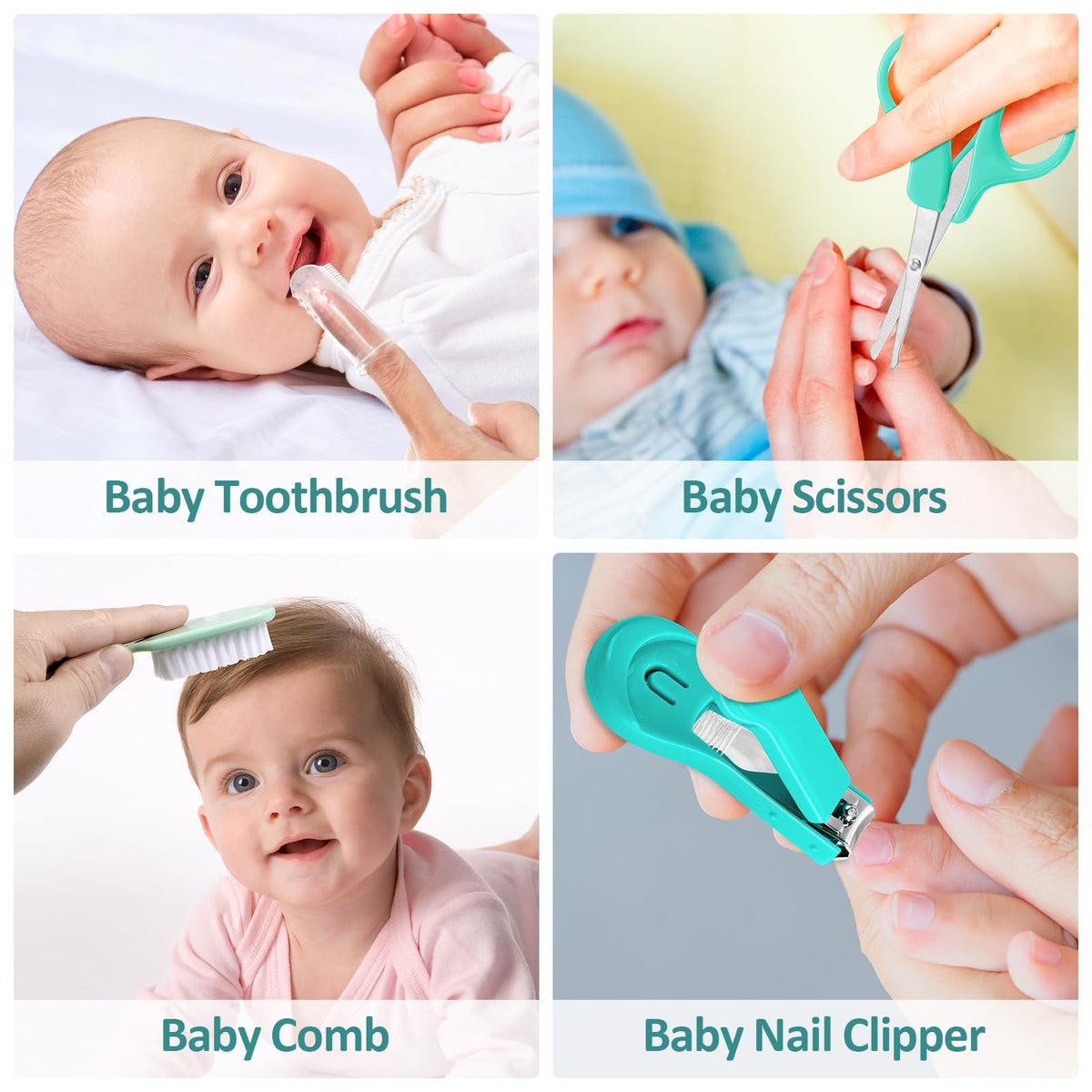 Baby Grooming Kit, Infant Safety Care Set with Hair Brush Comb Nail Clipper Nasal Aspirator,Baby Essentials Kit for Newborn Girls Boys (Grey White)