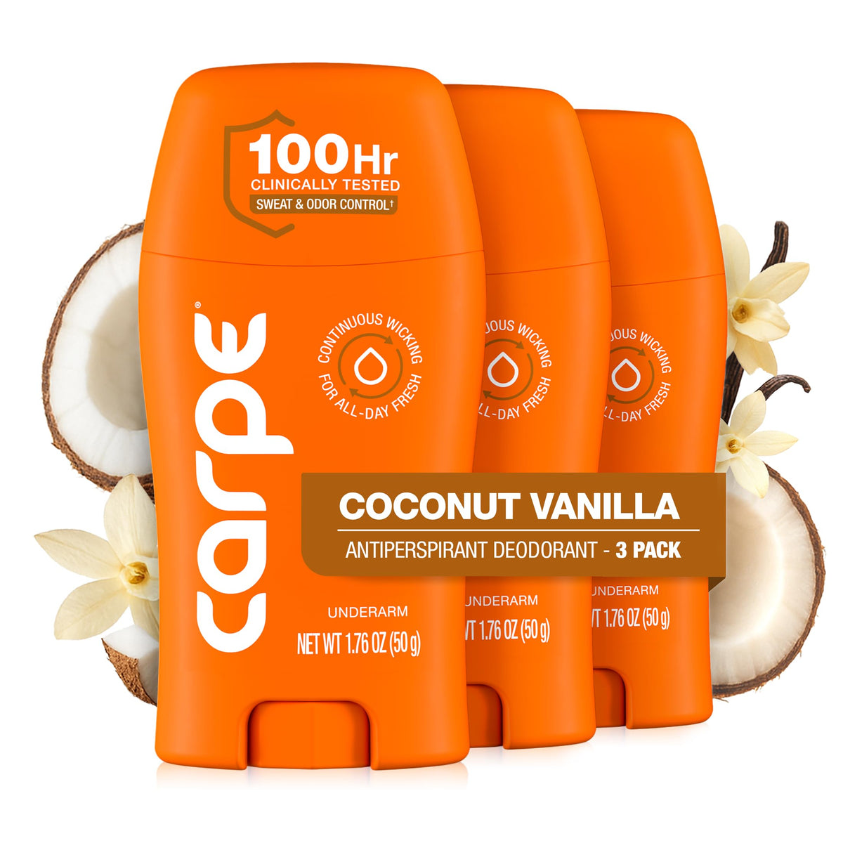 Carpe 100-Hour Deodorant Antiperspirant for Men, Clean Sport - 2 Pack
