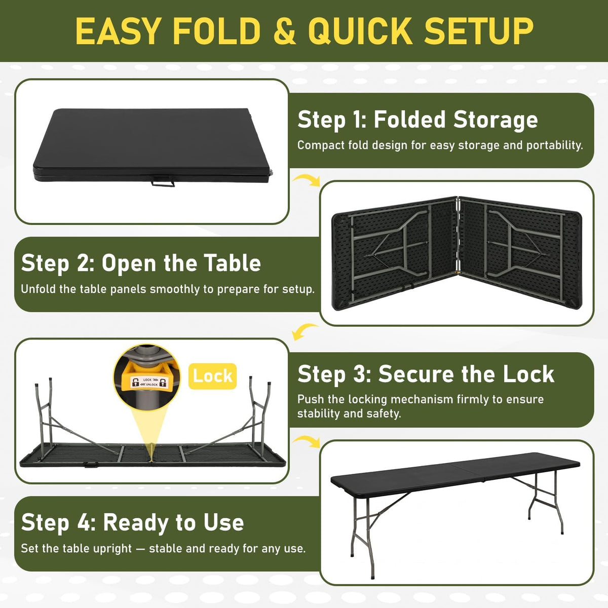 BestOffice | 6FT Folding Table | Black | Portable Plastic Table Father Jim Norris notebooks