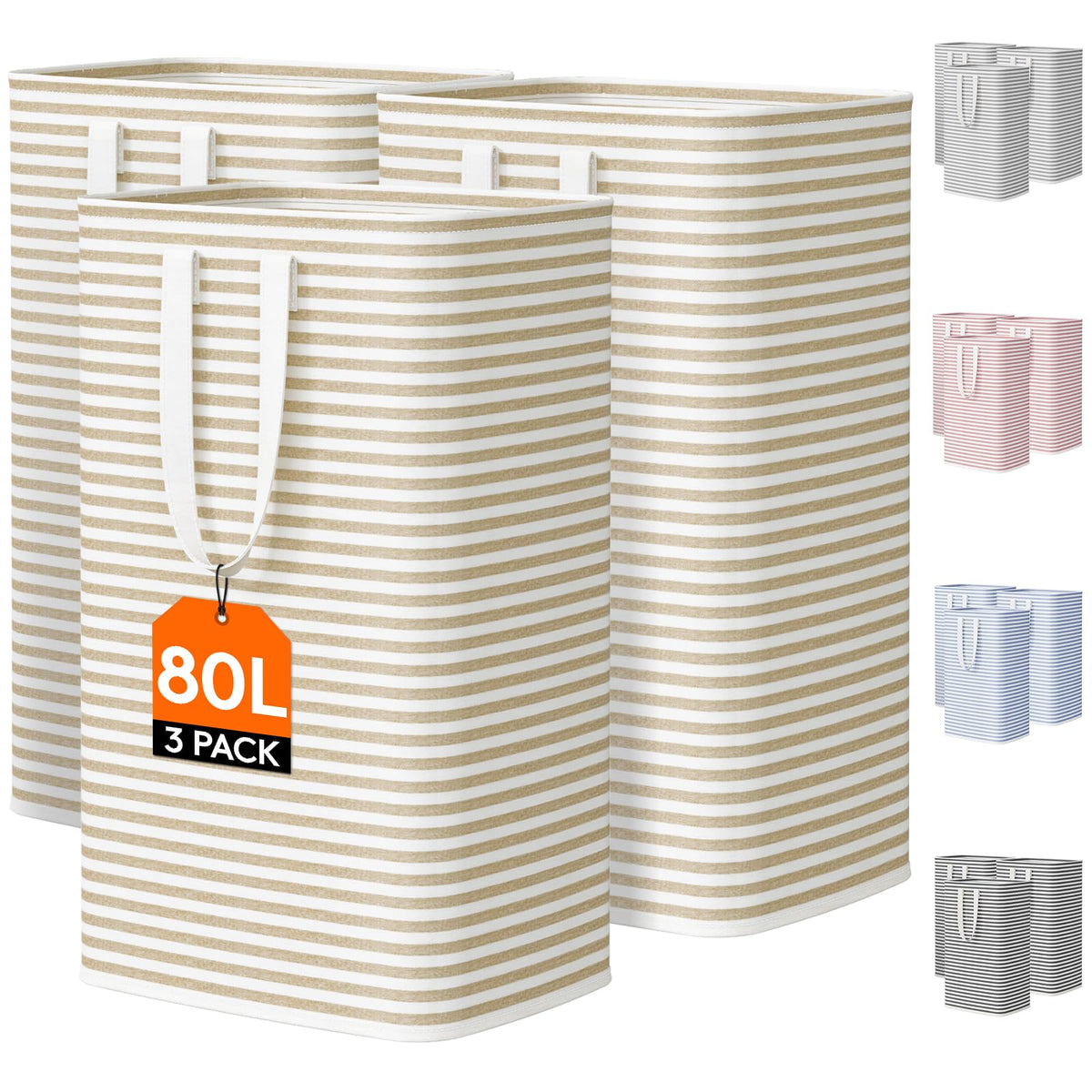 Lifewit 80L Large Laundry Baskets, Laundry Hampers Bags, 2 Pack, Grey