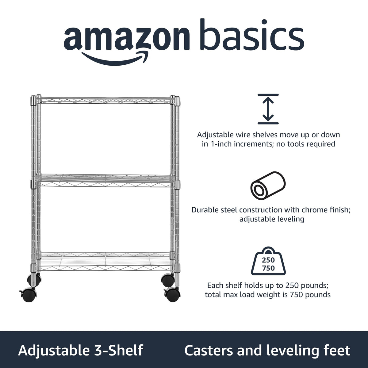 Amazon Basics 5-Shelf Adjustable Heavy Duty Steel Wire Storage Shelves for Garage
