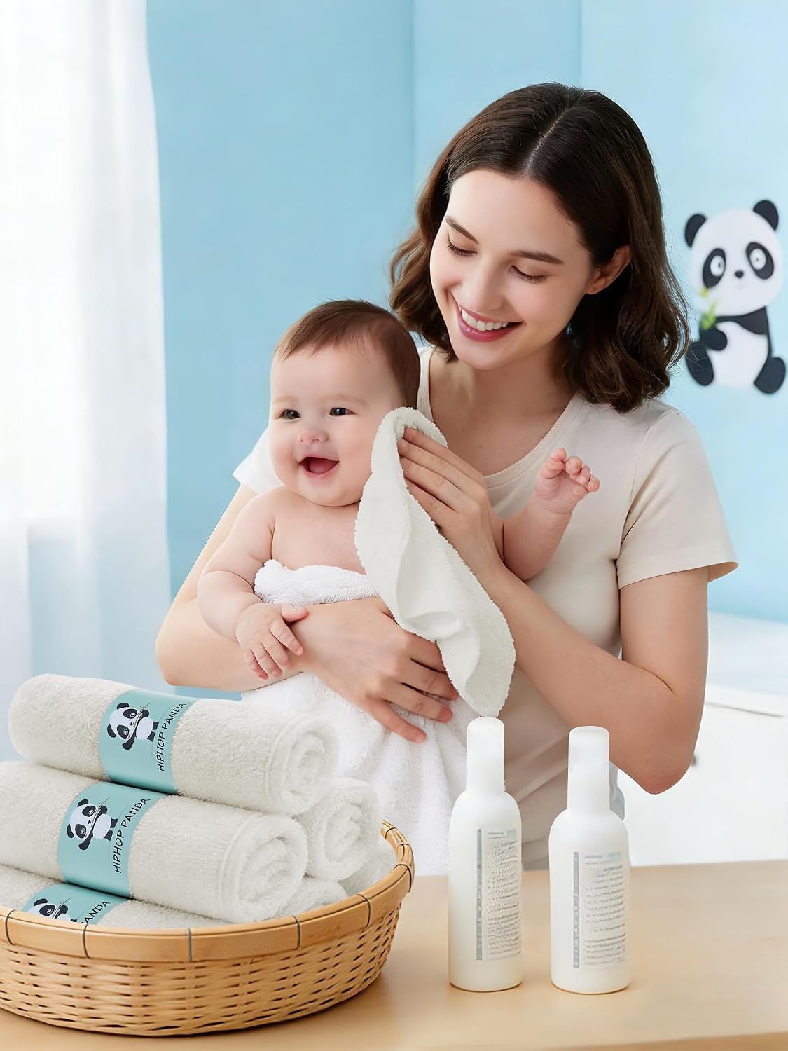 HIPHOP PANDA Ultra Soft Baby Washcloths, 2-Layer Absorbent Wash Cloths