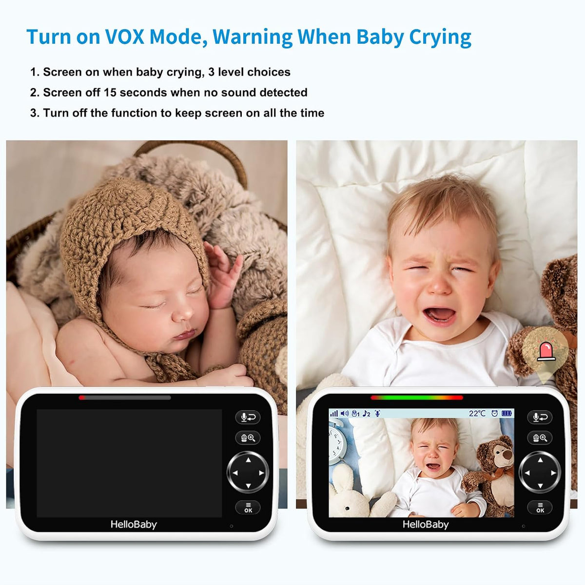 HelloBaby No WiFi Baby Monitor Camera and Audio HB6550, 5" Video Screen