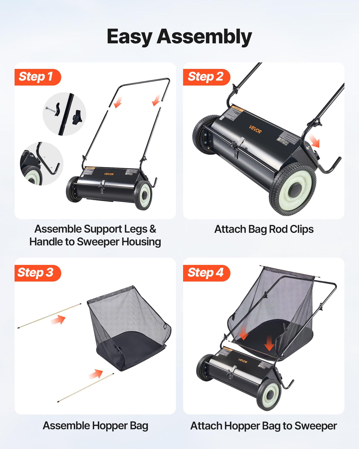 VEVOR Push Lawn Sweeper 26 in Leaf & Grass Collector 7 cu. ft. Hopper Bag Father Jim Norris notebooks