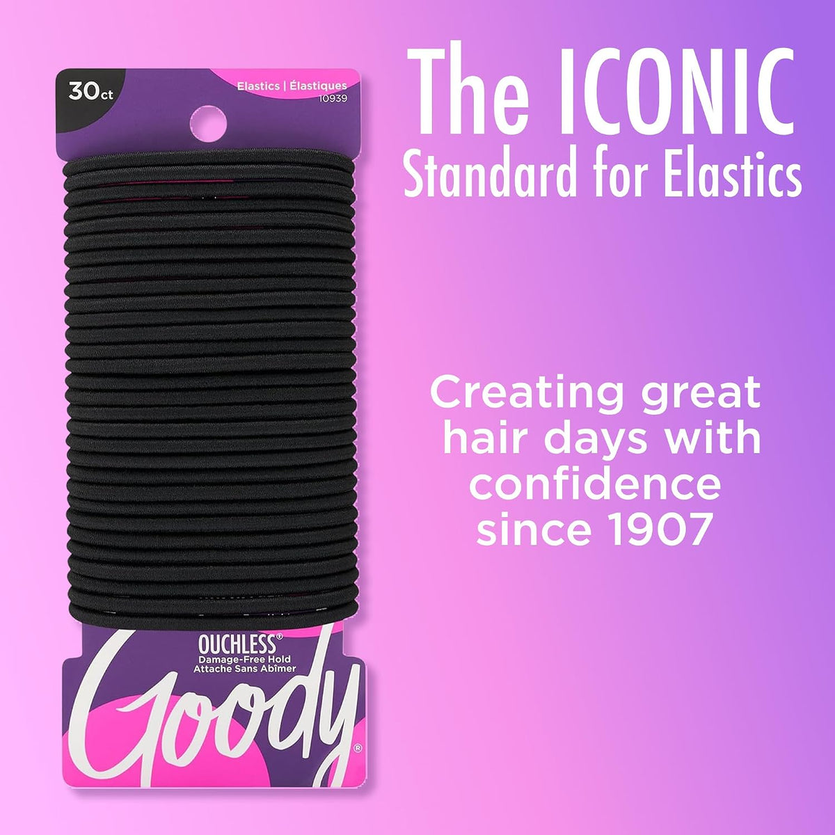 Goody Ouchless Elastic Hair Ties, 30 Ct, Brown, 4MM Rubber Bands, Pain-Free