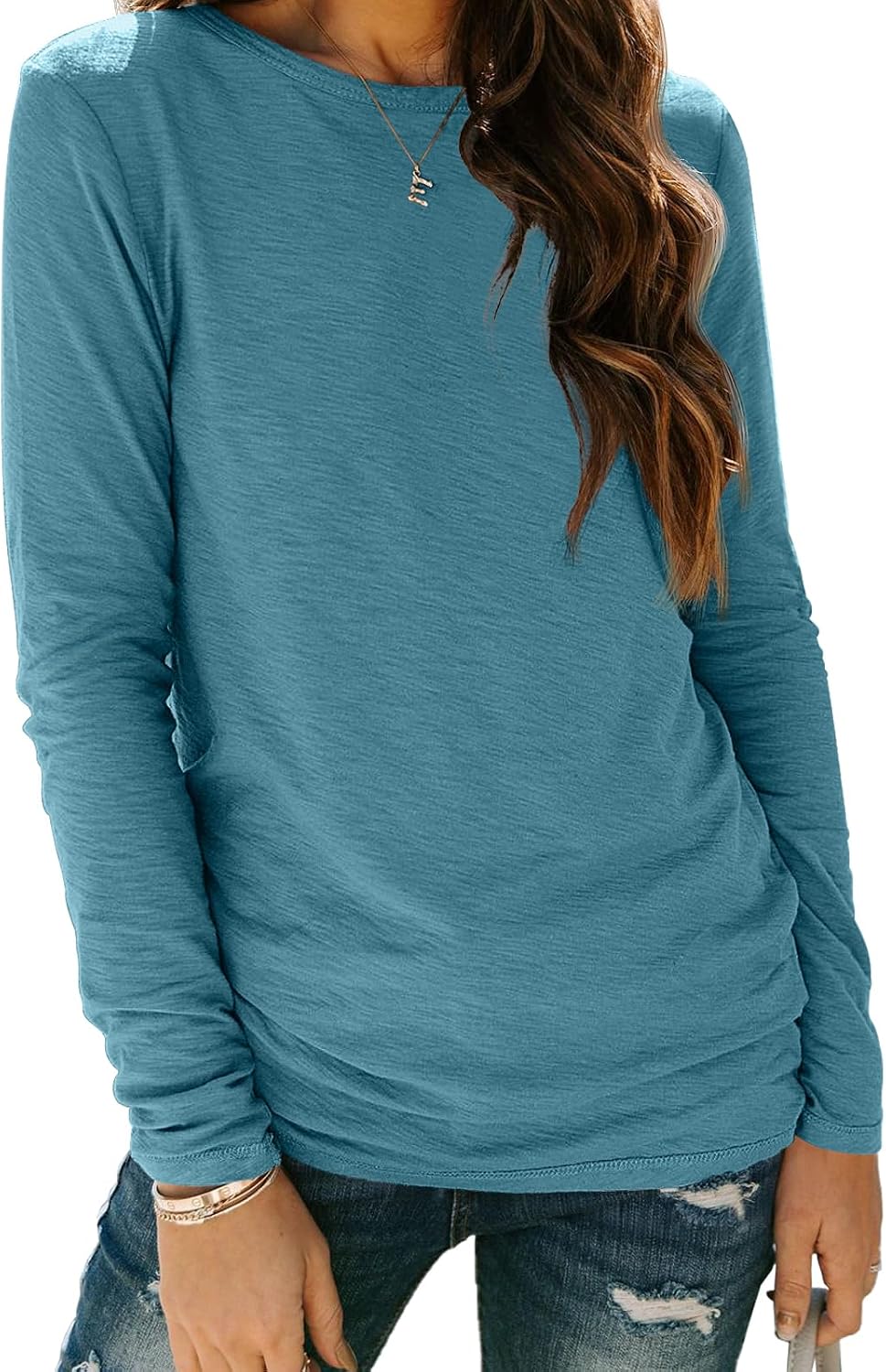 AUTOMET Women's Long Sleeve Crewneck Shirts Casual Basic Tops