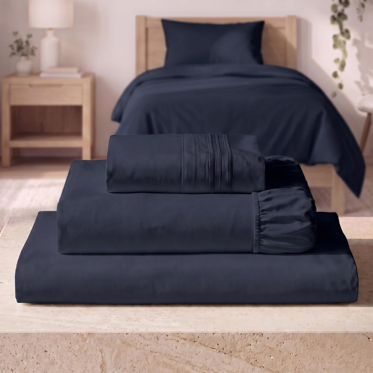 Mellanni Iconic 3-Piece Bed Sheet Set, 16" Deep Pocket (Twin, White)