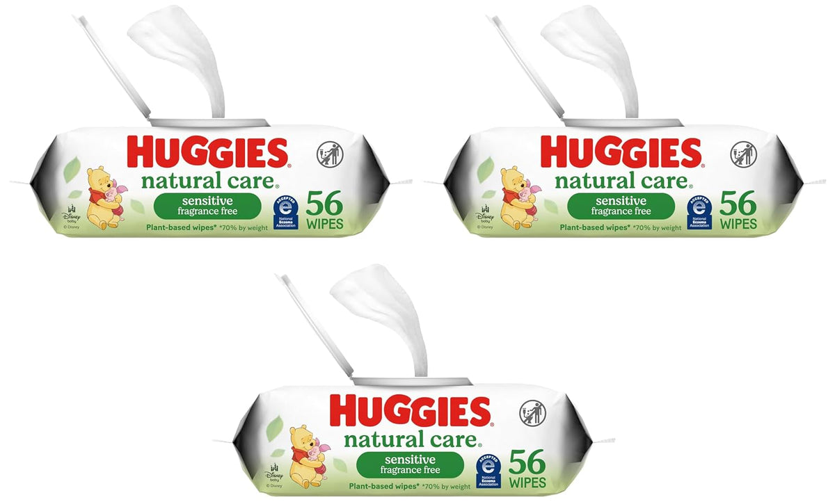 Huggies Natural Care Sensitive Baby Wipes, Unscented, Hypoallergenic, 99% Purified Water, 12 Flip-Top Packs (768 Wipes Total), Packaging May Vary