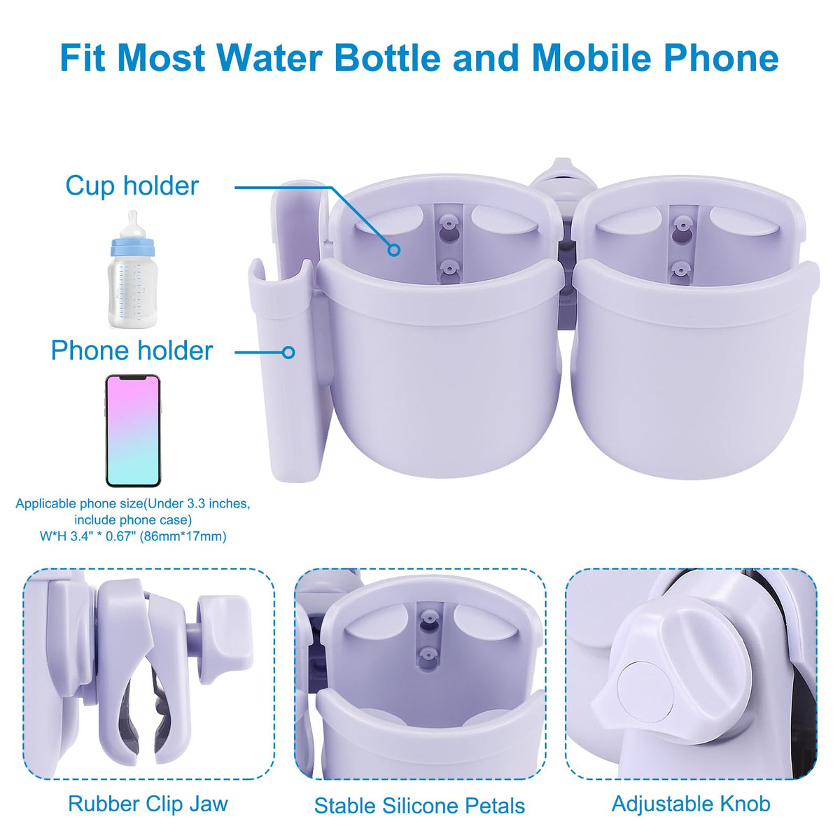 Accmor Stroller Cup Holder with Phone Holder, Bike Cup Holder, Walker Scooter Wheelchair Cup Holder Attachment, Universal Cup Holder for Uppababy Graco Strollers