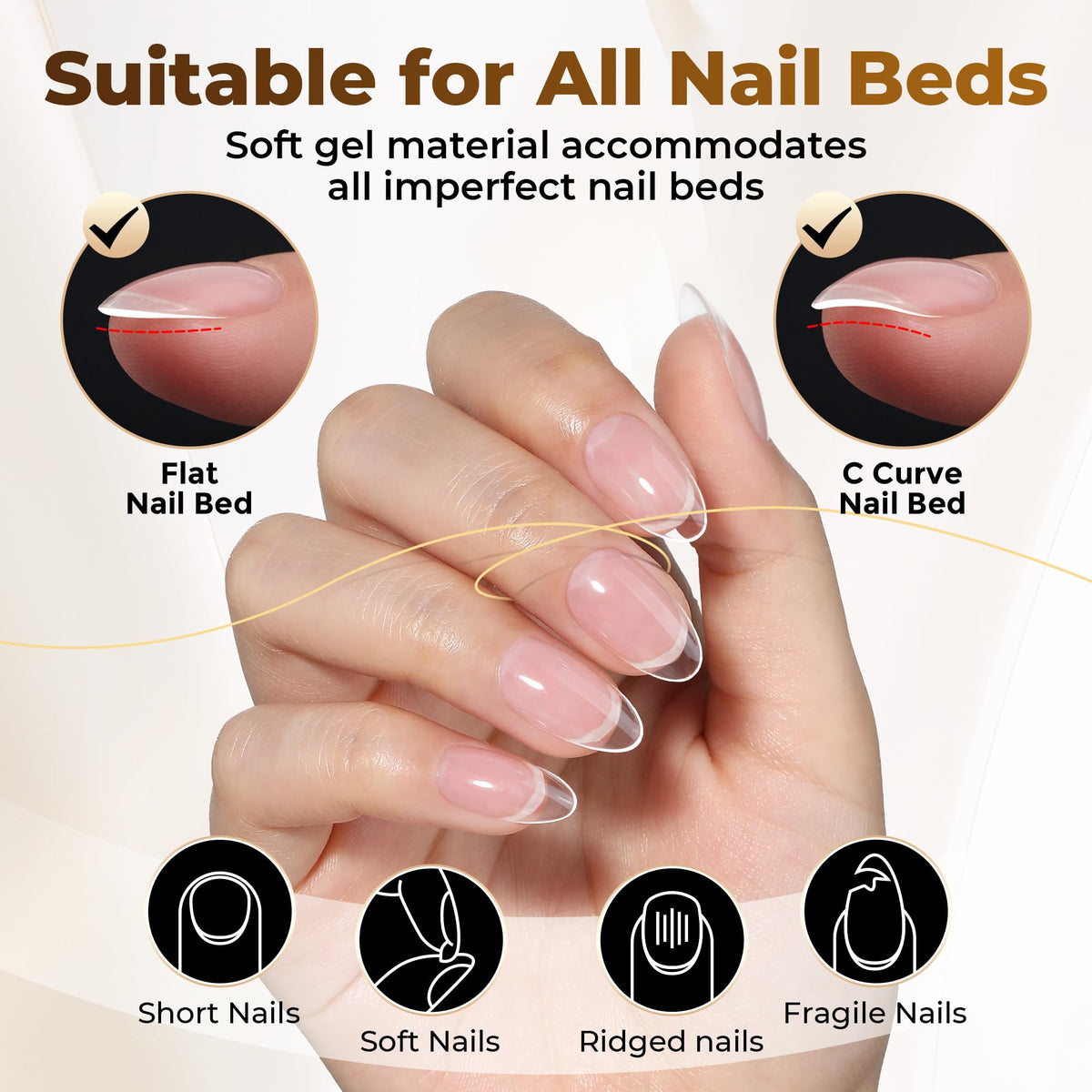 UNA GELLA Short Almond Nail Tips 504PCS Short Fake Nails Soft Press Ons