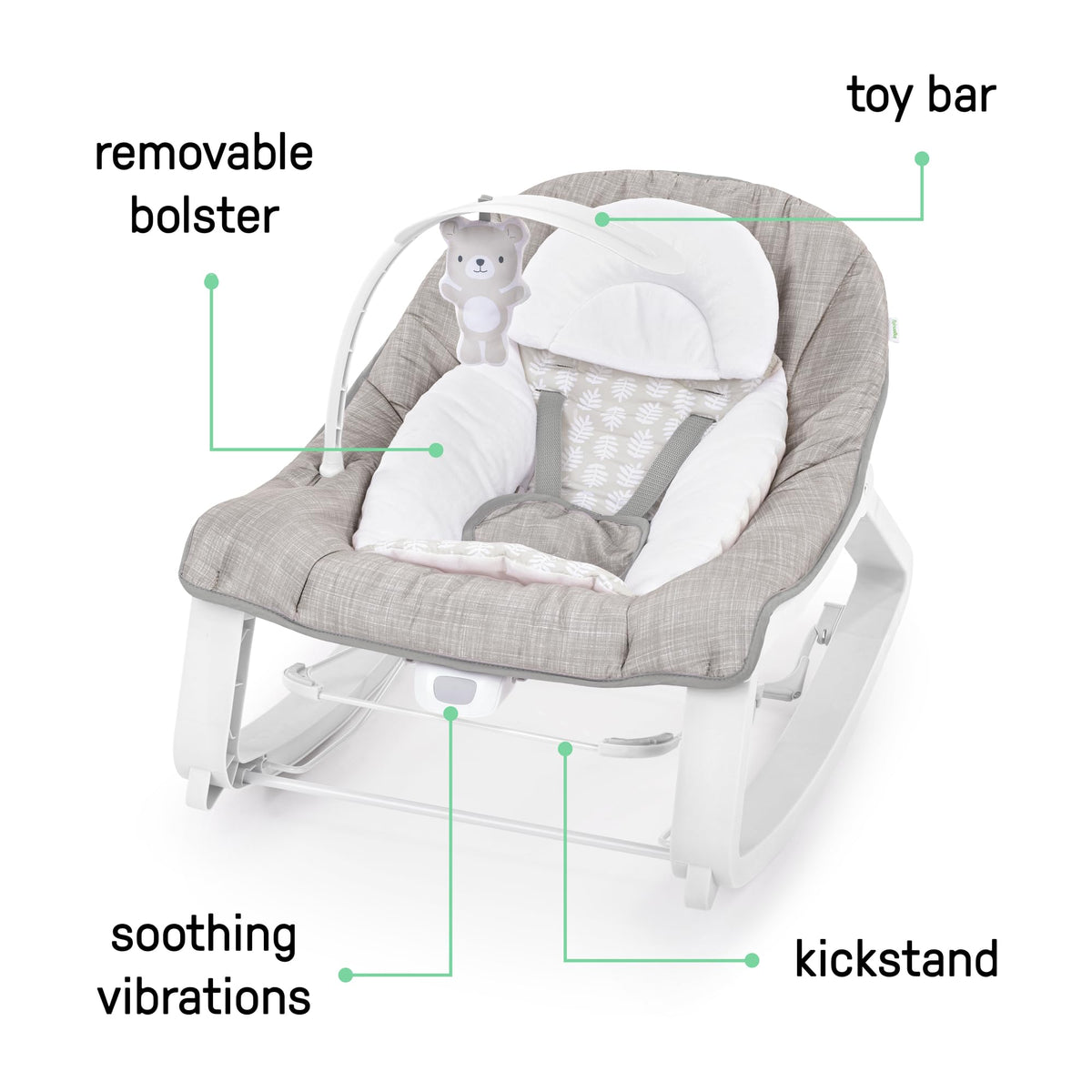 Ingenuity Keep Cozy 3-in-1 Grow with Me Vibrating Baby Bouncer, Seat & Infant to Toddler Rocker, Vibrations & -Toy Bar, 0-30 Months Up to 40 lbs (Weaver)