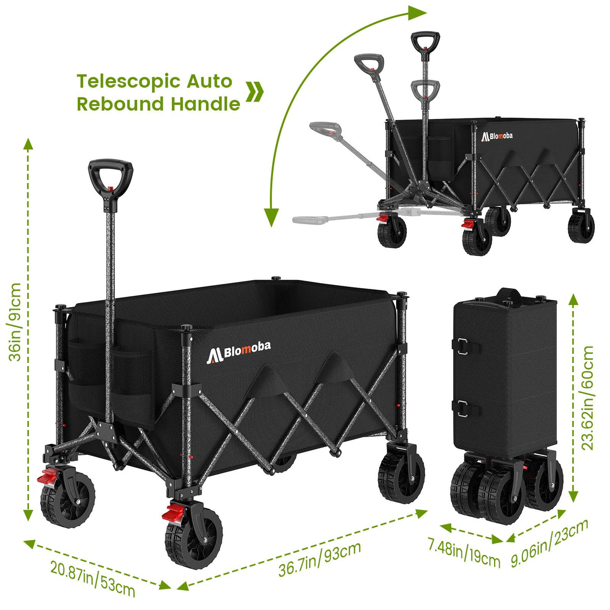 Blomoba Folding Wagon Cart with Wheels, 220lbs Utility Wagon Cart, Black Father Jim Norris notebooks