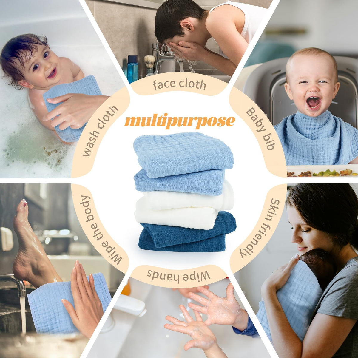MIGIOL Baby Burp Cloths 100% Cotton Newborn Muslin Burp Cloths 10x20 inches Baby Essentials Blue & Green 5-Pack
