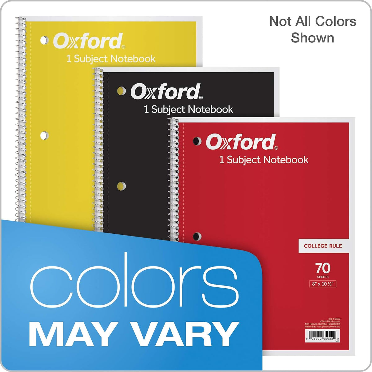 Oxford Spiral Notebook 6 Pack, 1 Subject, College Ruled Paper, 8 x 10-1/2 Inch, Color Assortment Design May Vary (65007) Father Jim Norris notebooks