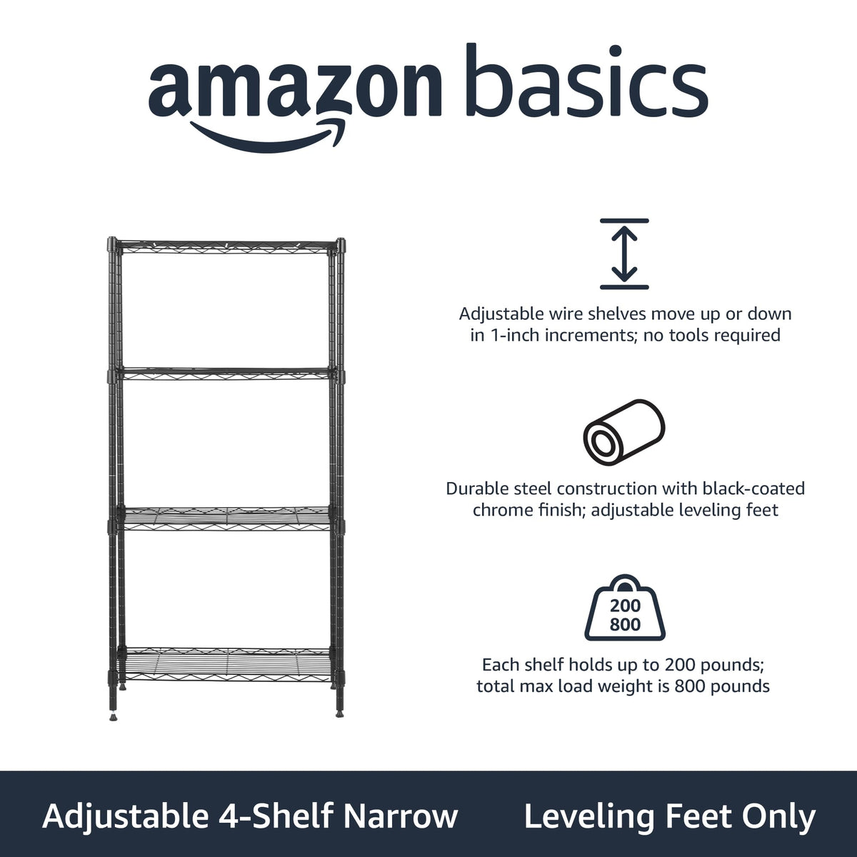 Amazon Basics 5-Shelf Adjustable Heavy Duty Steel Wire Storage Shelves for Garage