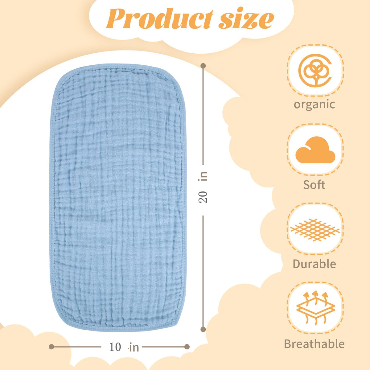 MIGIOL Baby Burp Cloths 100% Cotton Newborn Muslin Burp Cloths 10x20 inches Baby Essentials Blue & Green 5-Pack
