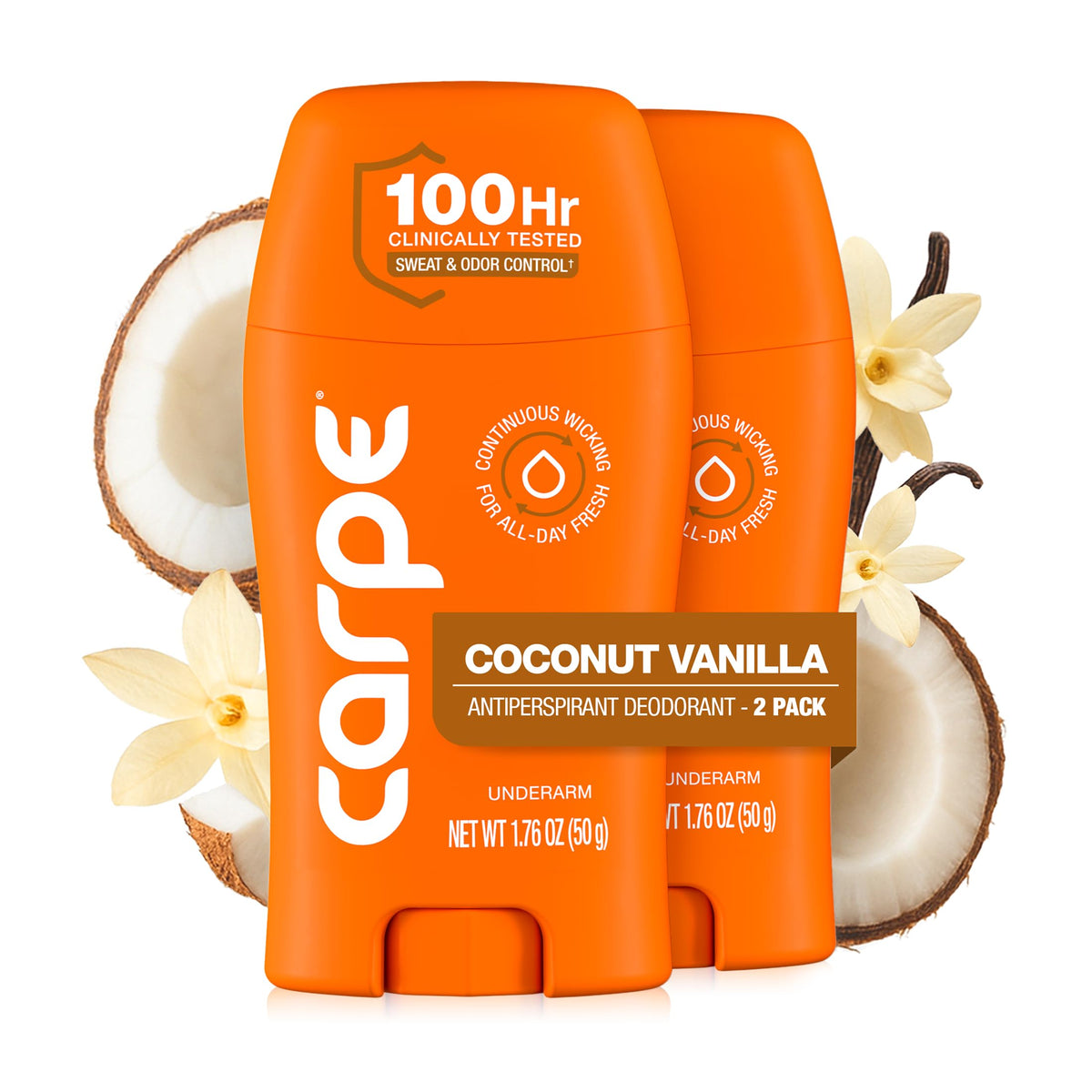 Carpe 100-Hour Deodorant Antiperspirant for Men, Clean Sport - 2 Pack