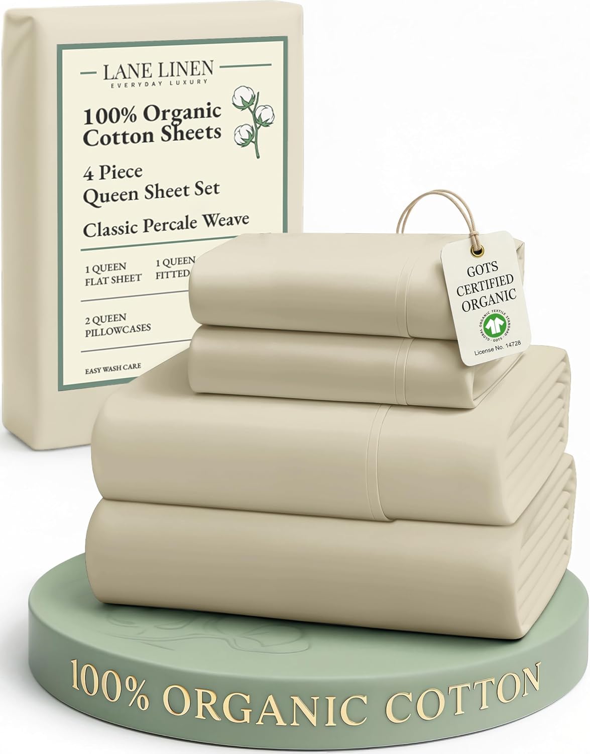 LANE LINEN California King Sheets 100% Organic Cotton 4pc Percale - White