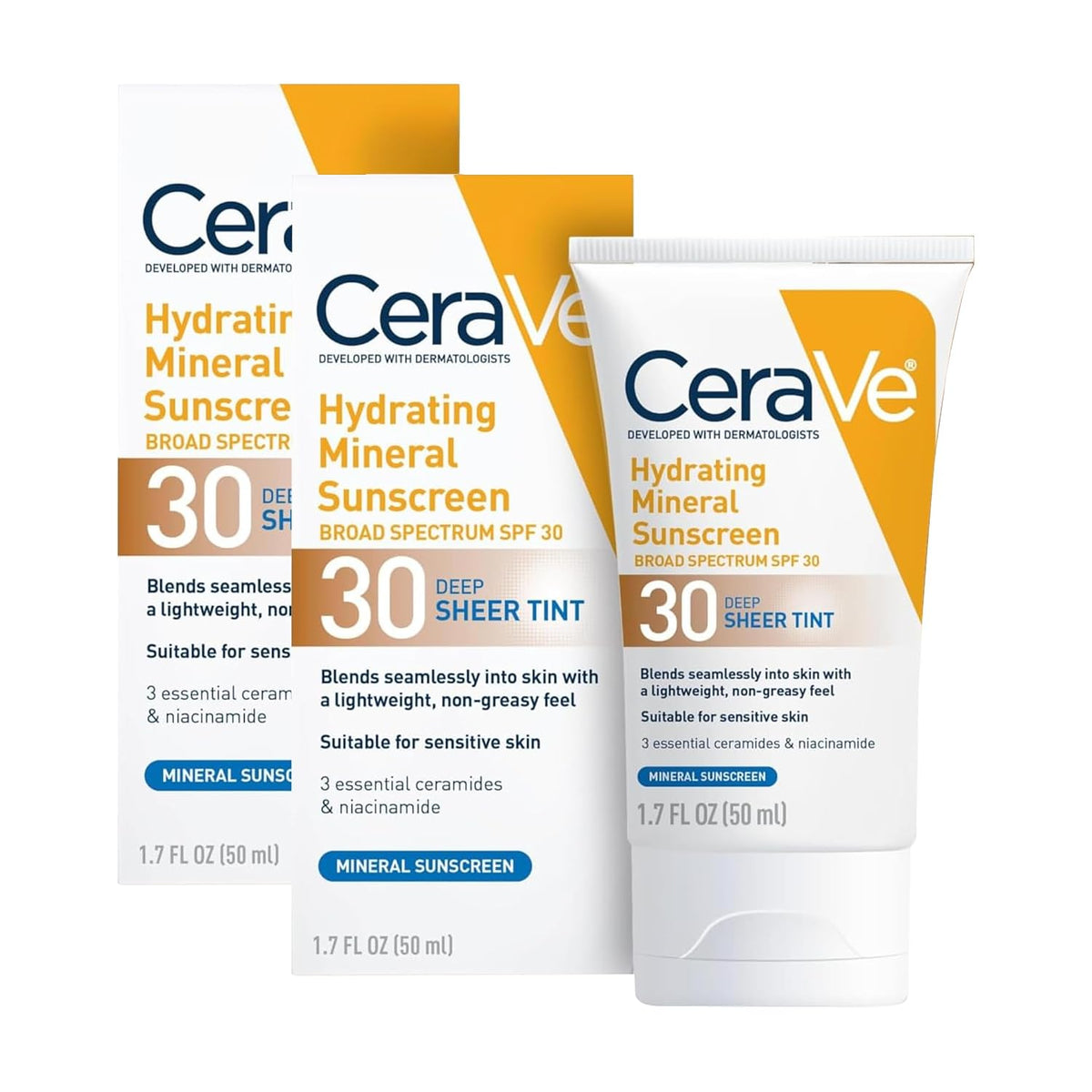 CeraVe Tinted Sunscreen for Face, Mineral SPF 30 Moisturizer, Medium, 1.7oz