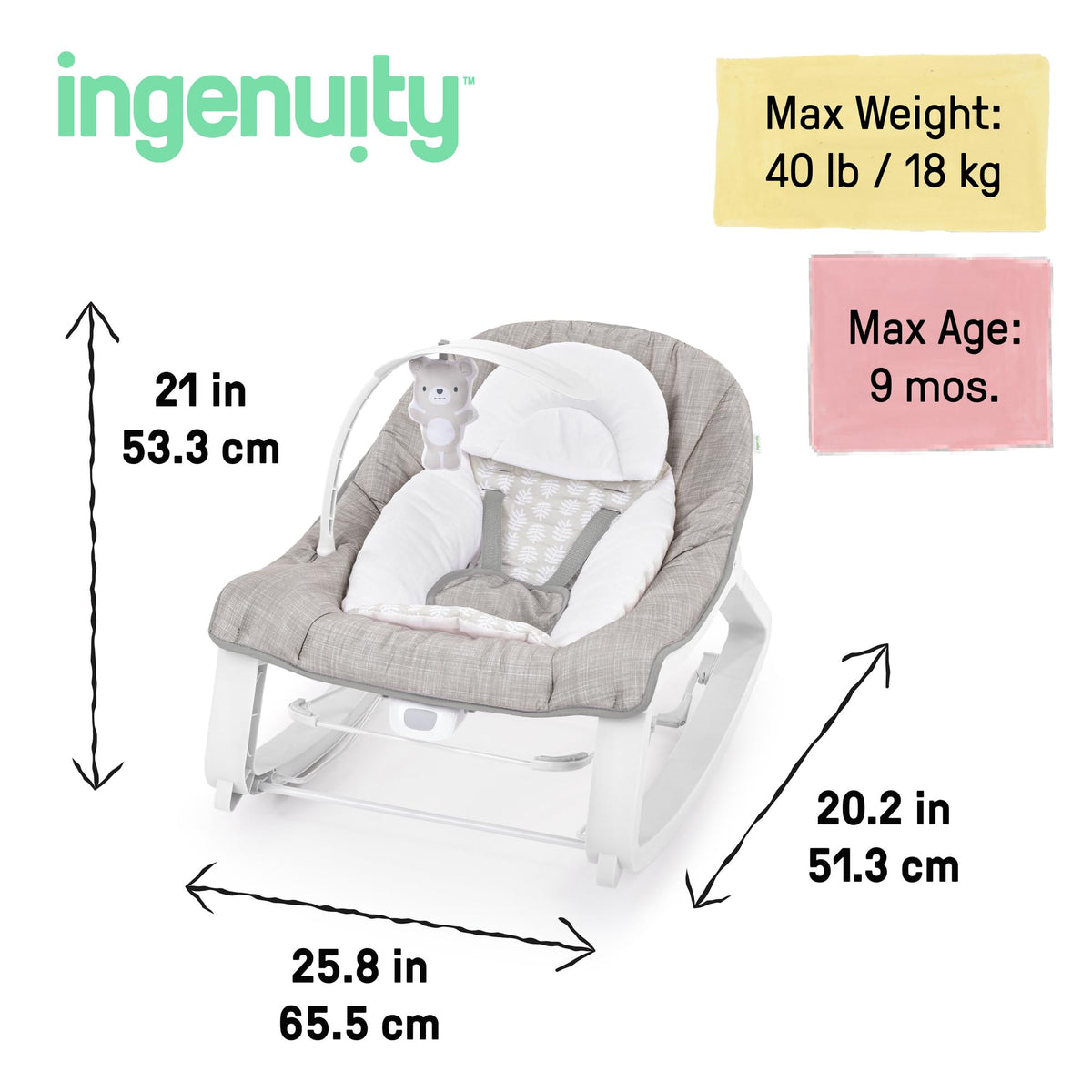 Ingenuity Keep Cozy 3-in-1 Grow with Me Vibrating Baby Bouncer, Seat & Infant to Toddler Rocker, Vibrations & -Toy Bar, 0-30 Months Up to 40 lbs (Weaver)