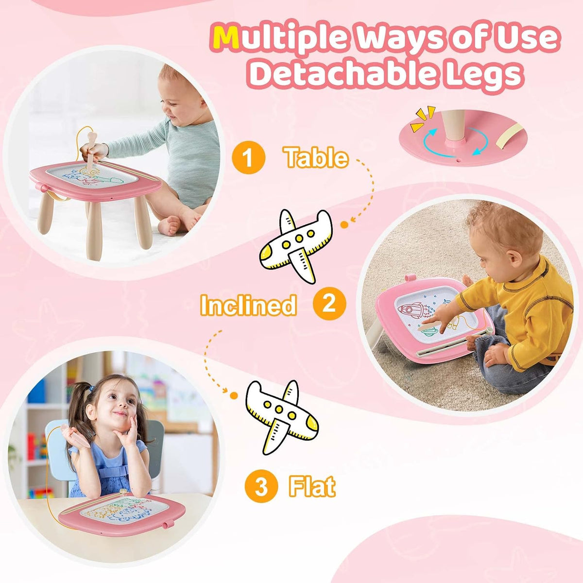 Kikidex Magnetic Drawing Board, Toddler Girl Toys for 1-3 Year Old, Doodle Board Pad Learning and Educational Toys for 1 2 3 Year Old Kids Birthday Gift (Soft Pink)