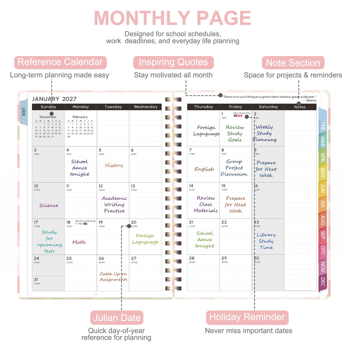 2027 Planner, Weekly and Monthly Calendar Planner Book, A5(6.3'' x 8.5'') Father Jim Norris notebooks