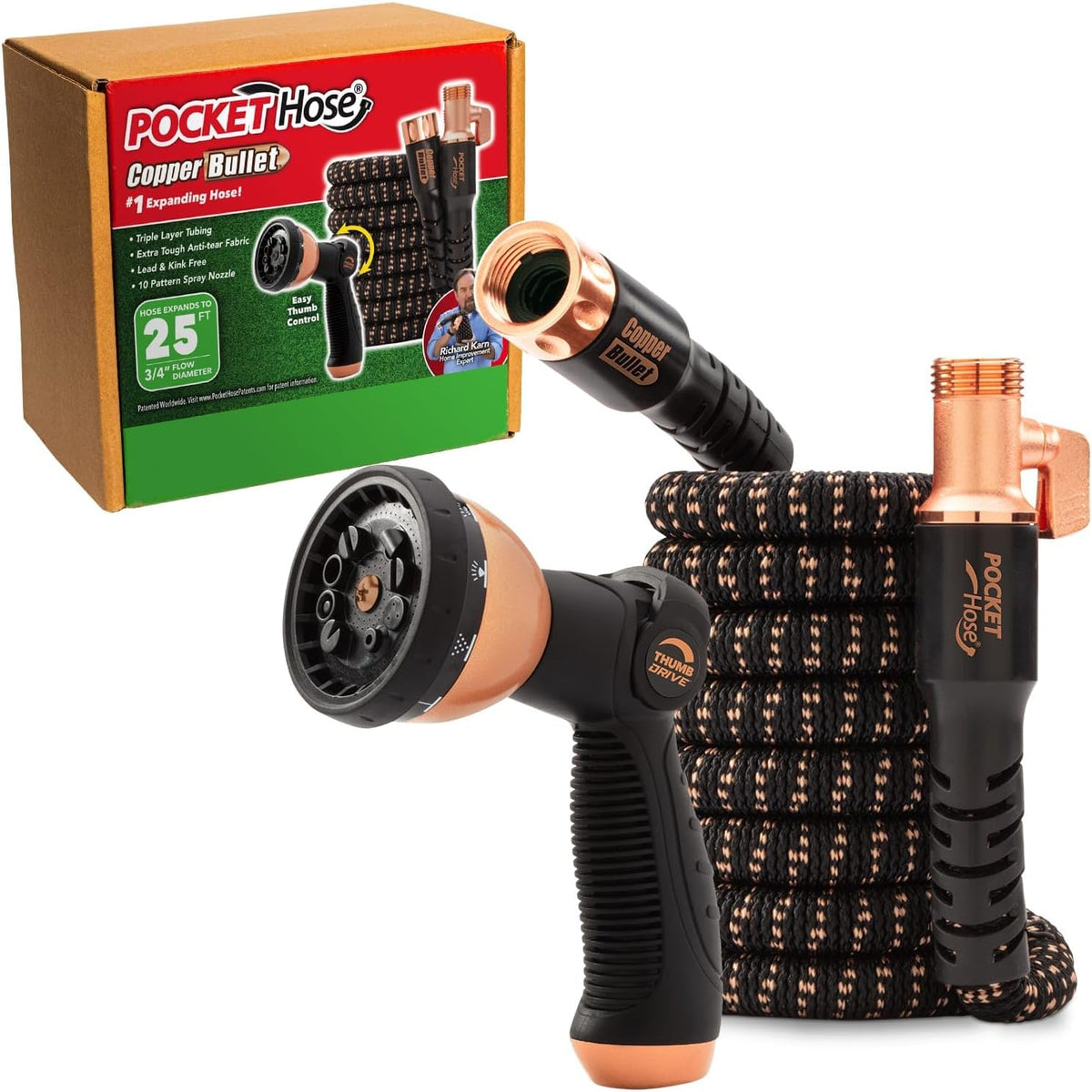 Pocket Hose Copper Bullet 50 FT Expandable Garden Hose, 10-Pattern Nozzle Father Jim Norris notebooks