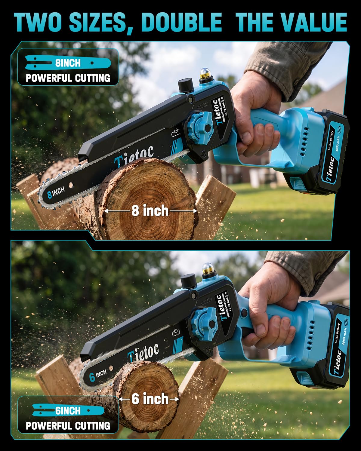 TIETOC 2-in-1 Brushless Pole Saw for Tree Trimming – 8" Mini Electric Chainsaw with 2×4000mAh Batteries, Auto Oiling, Tool-Free Adjustment,Cordless Battery Powered Saw for Home Garden Branch Cutting Father Jim Norris notebooks