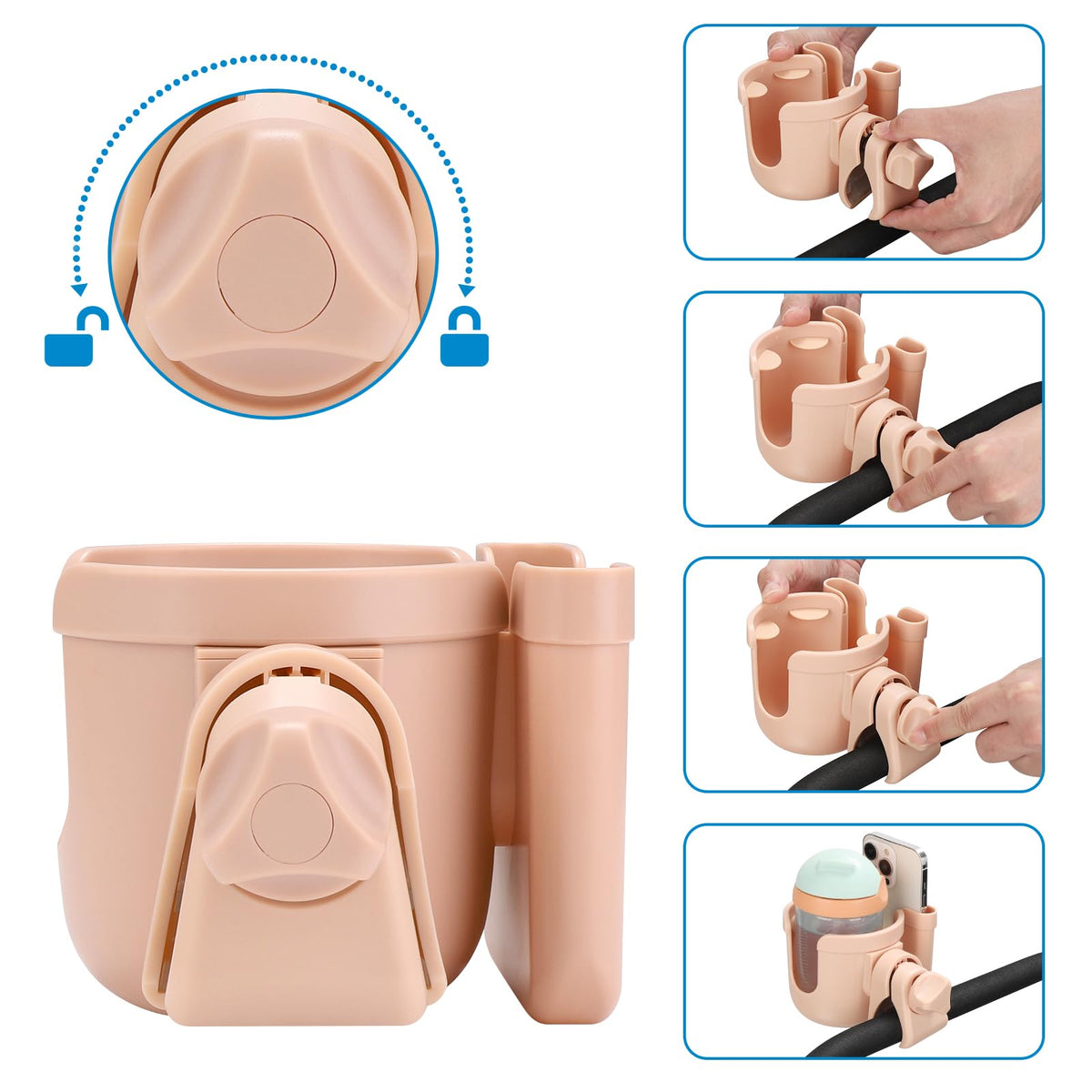 Accmor Stroller Cup Holder with Phone Holder, Bike Cup Holder, Walker Scooter Wheelchair Cup Holder Attachment, Universal Cup Holder for Uppababy Graco Strollers