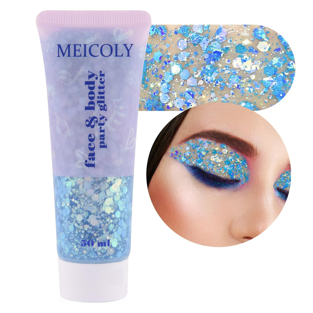 Clear White Face Body Glitter Gel, Halloween Mermaid Fairy Hair Glitter Makeup for Kids