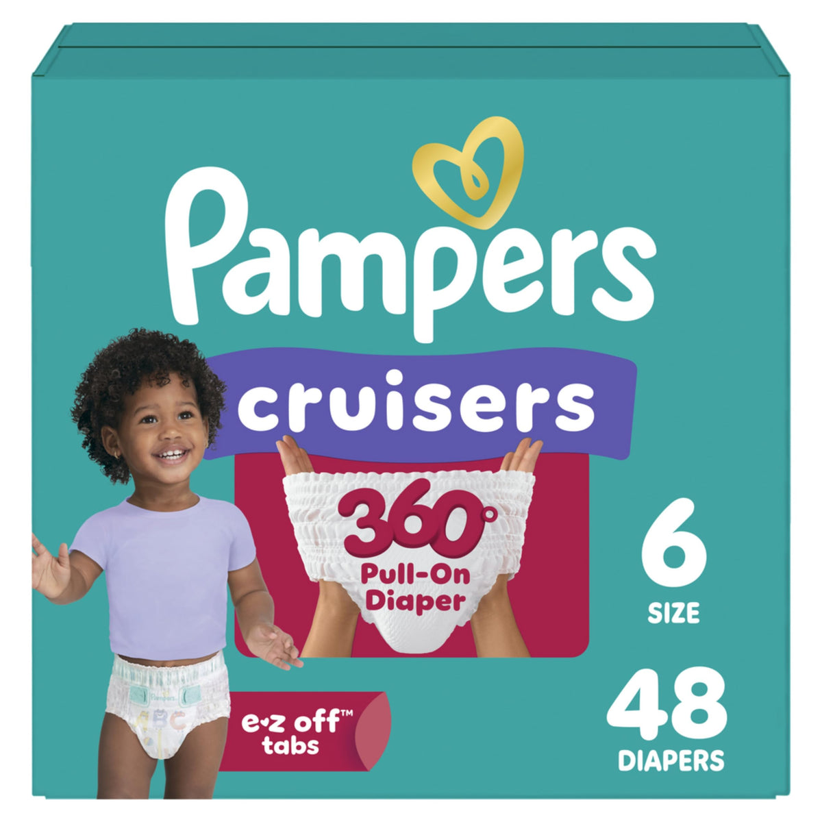 Pampers Diapers - Cruisers 360 - Size 6, 104 Count, up to 100% Leakproof Pull-On Diaper for Active Babies