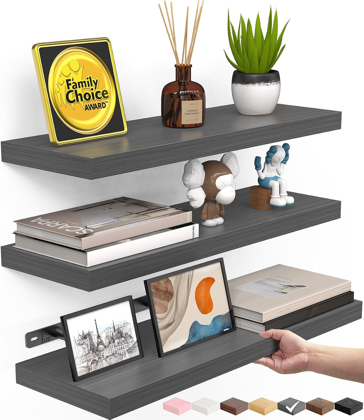 BAYKA Rustic Brown Bathroom Floating Shelves, 15.7in, 3Pk, Wall Mount Shelf