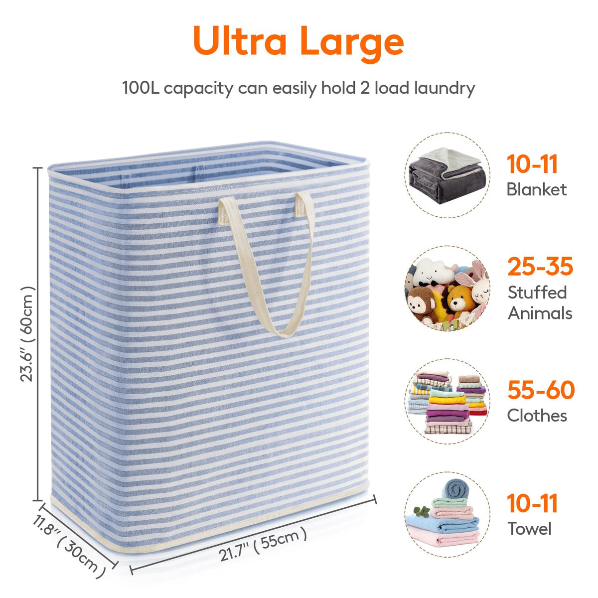 Lifewit 80L Large Laundry Baskets, Laundry Hampers Bags, 2 Pack, Grey