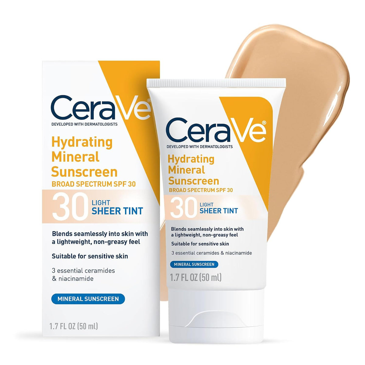 CeraVe Tinted Sunscreen for Face, Mineral SPF 30 Moisturizer, Medium, 1.7oz